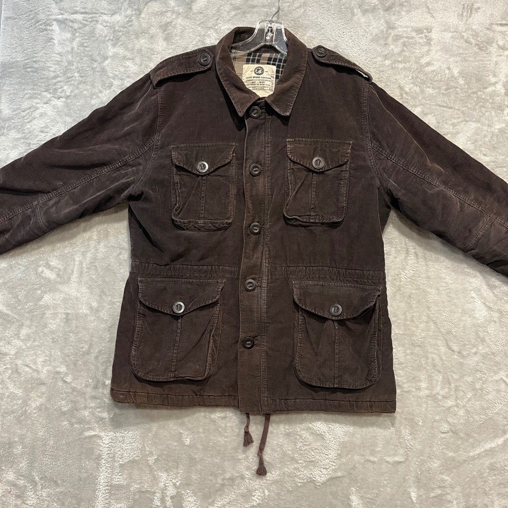 Lucky Brand Field Jacket Mens XL Brown Corduroy Quilted Plaid Lined Utility Coat - Picture 2 of 7
